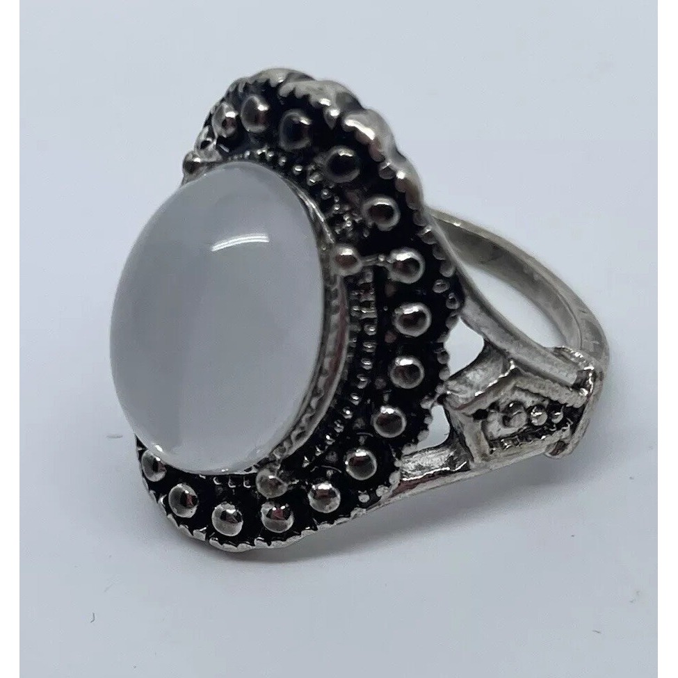 Ornate Silver Tone Moonstone Ring Size 7.5 Filigree Artisan Ring